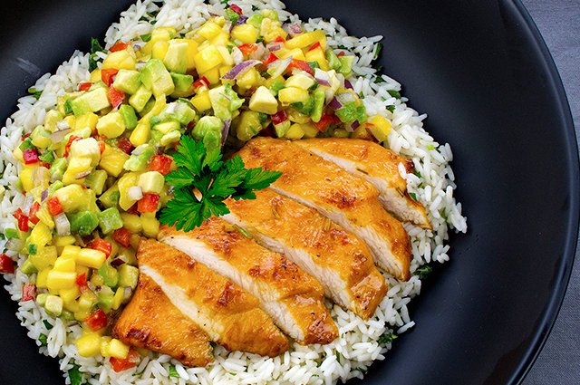 Cilantro Lime Chicken with Mango Avocado Salsa